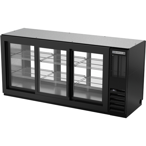 Beverage Air BB72HC-F-GS-PT-B 72" Black 3 Sliding Glass Door Pass-Thru Back Bar Cooler