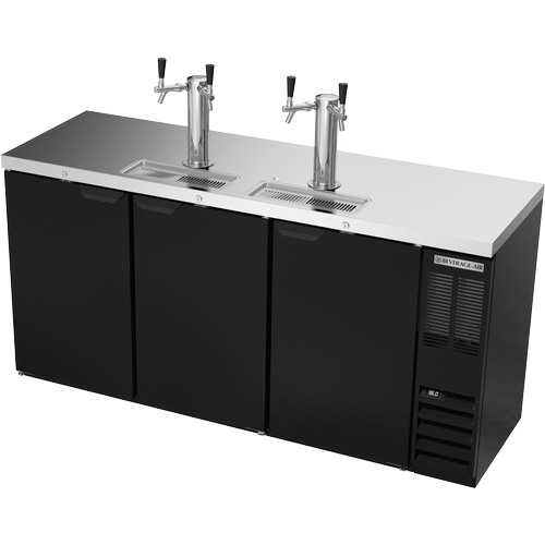 Beverage Air DDN72HC-B 72" Black Triple Keg Direct Draw Draft Beer Cooler w/ 2 Taps