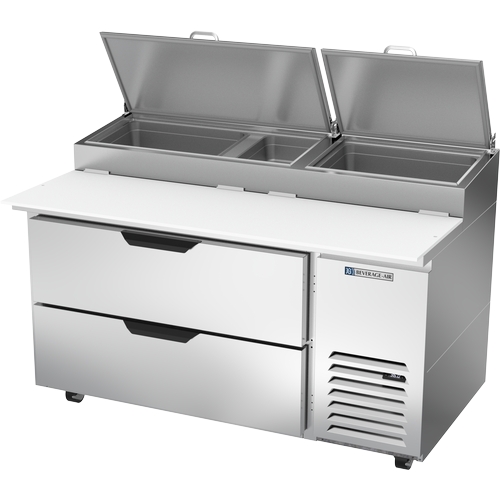 Beverage Air DPD60HC-2 60" Refrigerated 2 Drawer Pizza Prep Table w/ Cutting Board