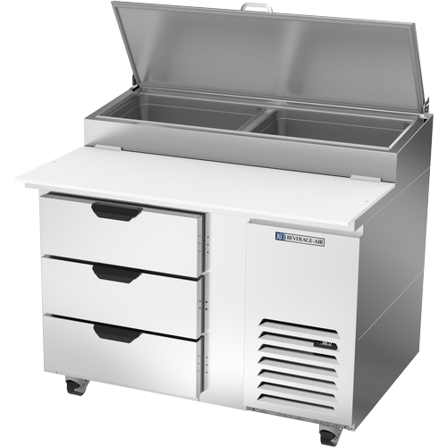 Beverage Air DPD46HC-3 46" One-Section Refrigerated Pizza Prep Table w/ 3 Drawers