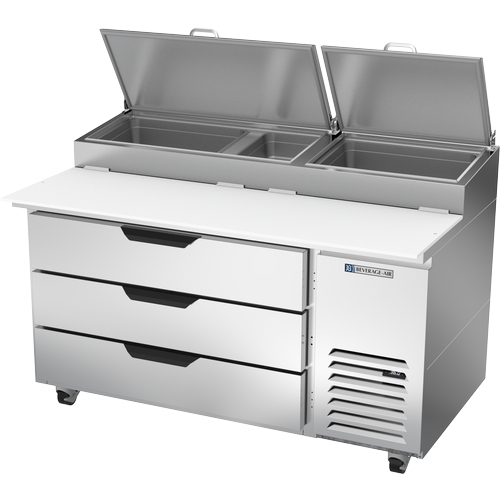 Beverage Air DPD60HC-3 60" One-Section Refrigerated Pizza Prep Table w/ 3 Drawers