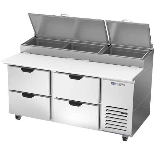 Beverage Air DPD67HC-4 67" Two-Section 4 Drawer Refrigerated Pizza Table