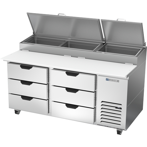 Beverage Air DPD67HC-6 67" Two-Section 6 Drawer Refrigerated Pizza Table