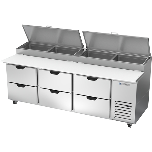 Beverage Air DPD93HC-6 93" Three-Section 6 Drawer Refrigerated Pizza Prep Table