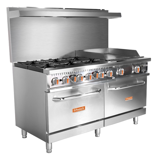 Peach Foodservice PRR-6B24G 60" Gas 6 Burner Range With 24" Griddle & 2 Ovens
