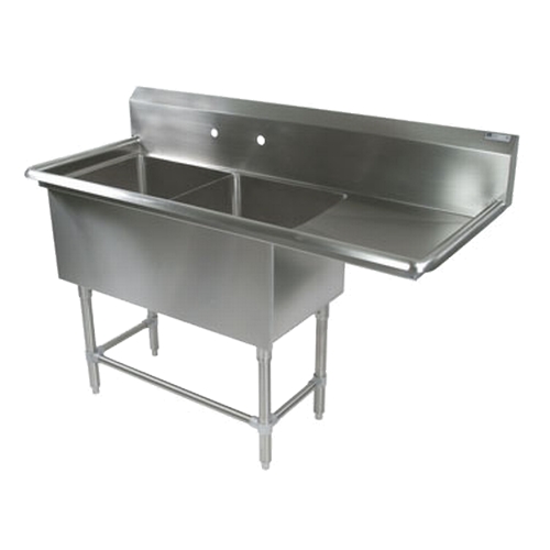 John Boos 2PB204-1D30R Pro-Bowl 20"x20"x14" 2-Compartment Sink 30" Right Drainboard