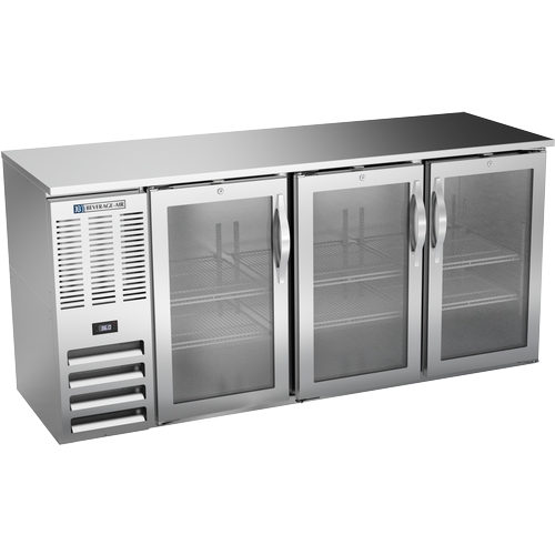 Beverage Air BBN72HC-FG-S 72" Refrigerated Stainless Steel Glass Door Back Bar Cooler