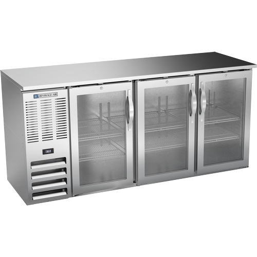 Beverage Air BBN72HC-G-S 72" Stainless Steel Three Glass Door Back Bar Cooler