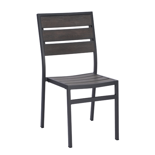 H&D Commercial Seating 7046S Aluminum Patio Chair w/ Black Frame & Poly Wood Seat & Back