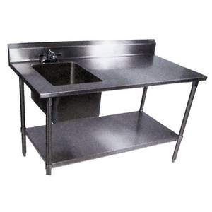 John Boos EPT6R5-3048SSK-L-X 30" x 48" S/s Work Table w/ Prep Sink & Stainless Undershelf