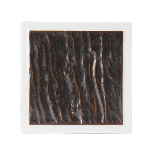 Tuxton China Inc GKP-500 Kona 6" Lava/Porcelain White Narrow Rim Square Plate - 1 Doz