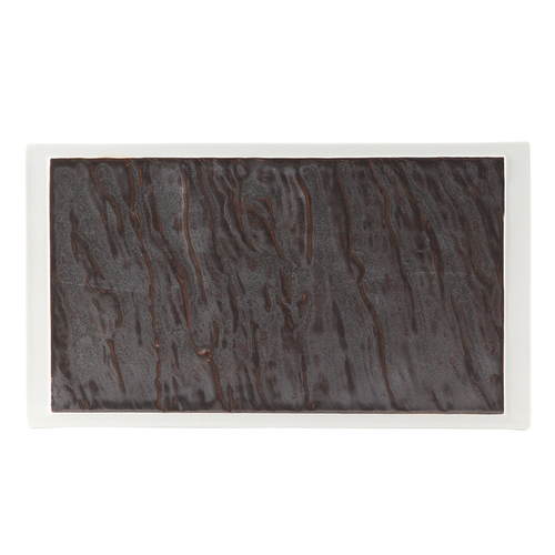 Tuxton China Inc GKP-551 Kona 10" x 5.5" Lava/Porcelain White Rectangle Plate - 6 EA