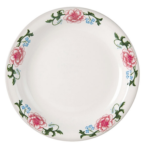 Tuxton China Inc LCA-0909 Western Rose 9" Eggshell Narrow Rim Round Plate - 2 Doz