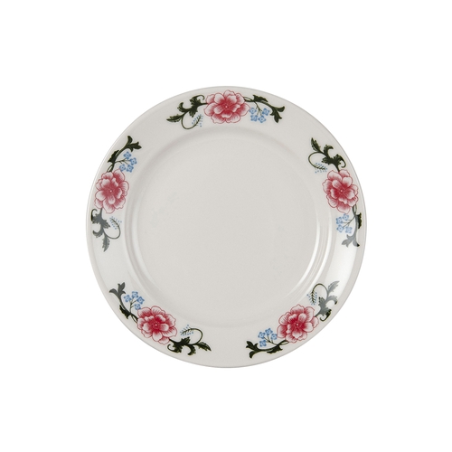 Tuxton China Inc LRA-0909 Western Rose 9" Eggshell Wide Rim Round Plate - 2 Doz