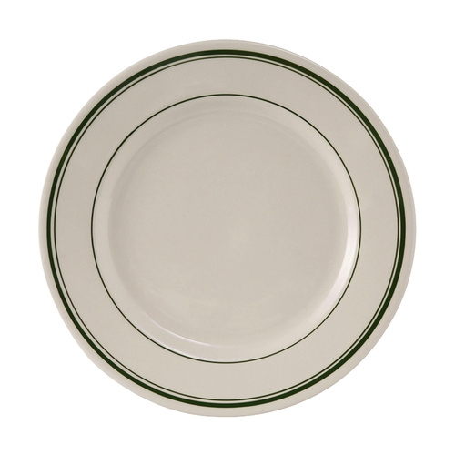 Tuxton China Inc TGB-008 Green Bay 9" Amr White/Eggshell Green Band Plate - 2 Dz