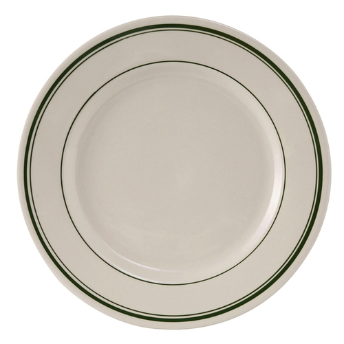 Tuxton China Inc TGB-016 Green Bay 10-1/2" Amr White/Eggshell Green Band Plate - 1 Dz