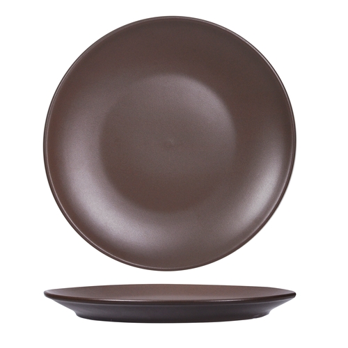 Tuxton China Inc VNA-115 Zion 11-3/4" Matte Brown Porcelain Round Coupe Plate - 1 Doz