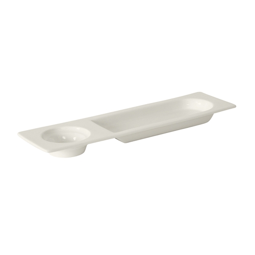 Tuxton China Inc AMU-554 AlumaTux 13-1/2"x3-7/8 Pearl White 2-Compartment Plate