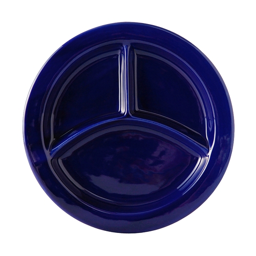 Tuxton China Inc BCA-0903 TuxCare 9" Cobalt Ceramic 3-Compartment Plate - 1 Doz