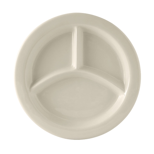 Tuxton China Inc BEA-0903 TuxCare 9" Amr White/Eggshell 3-Compartment Plate - 1 Doz