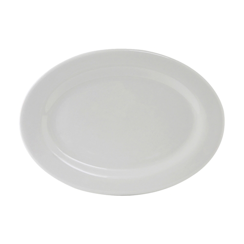 Tuxton China Inc ALH-136 Alaska 13-3/4" x 10" Wide Rim Porcelain White Platter - 1 Dz
