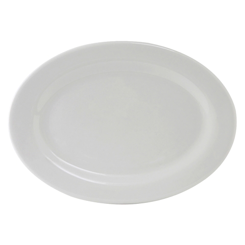 Tuxton China Inc ALH-180 Alaska 18" x 13" Porcelain White Wide Rim Platter - 4 EA