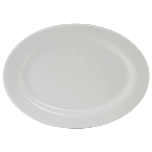 Tuxton China Inc ALH-200 Alaska 20" x 13-3/4" Porcelain White Wide Rim Platter - 4 EA