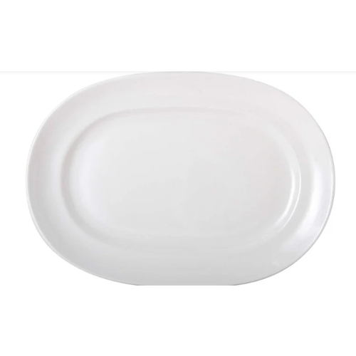 Tuxton China Inc BPH-141Y 14-1/8" Porcelain White Ceramic Racetrack Platter - 1 Doz