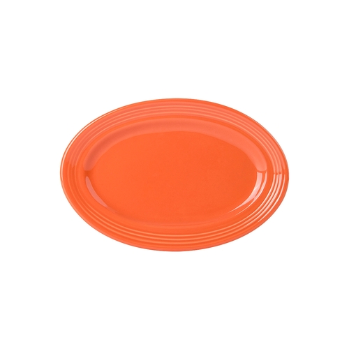 Tuxton China Inc CPH-096 Concentrix 9-3/4" x 6-1/2" Papaya Ceramic Wide Rim Platter 