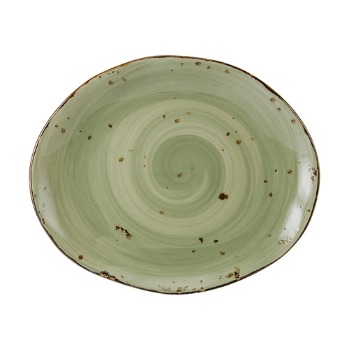 Tuxton China Inc GGO-023 Artisan Geode 13-1/4" x 11" Olive Porcelain Platter -1 Dz