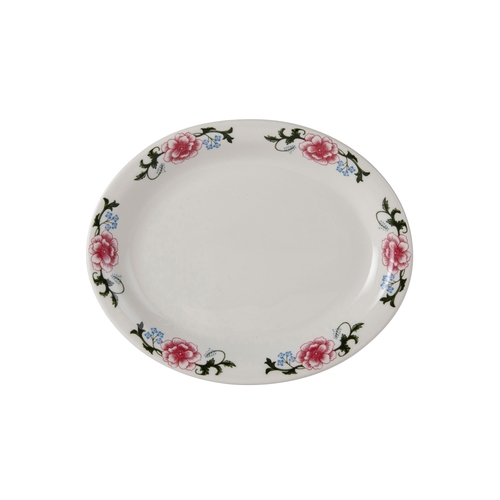 Tuxton China Inc LCH-096 Western Rose 9-3/4" x 8" Eggshell Oval Platter - 2 Doz