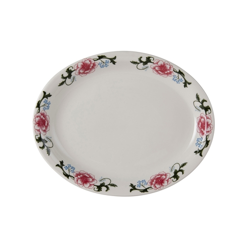 Tuxton China Inc LCH-113 Western Rose 11-3/8" x 9" Eggshell Oval Platter - 1 Doz