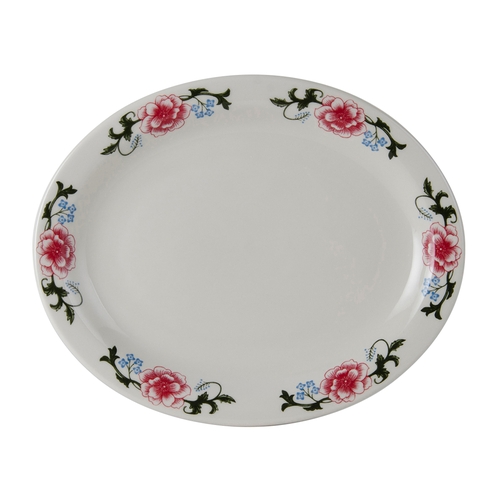 Tuxton China Inc LCH-136 Western Rose 13-3/4" x 11-1/4" Eggshell Oval Platter - 1 Doz