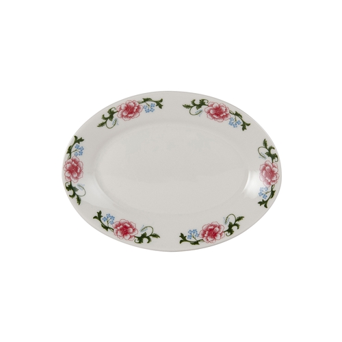 Tuxton China Inc LRH-0939 Western Rose 9-3/8" x 6-3/4" Eggshell Oval Platter - 2 Doz