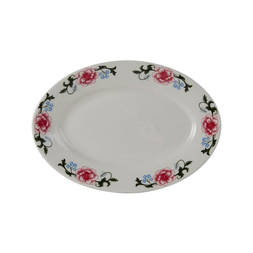 Tuxton China Inc LRH-1159 Western Rose 11-5/8" 8-1/4" Eggshell Oval Platter - 1 Doz