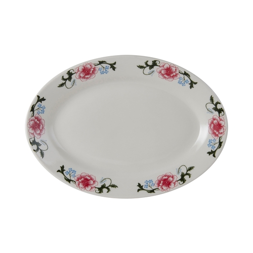 Tuxton China Inc LRH-1259 Western Rose 12-5/8" 8-3/4" Eggshell Oval Platter - 1 Doz