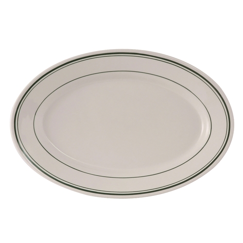 Tuxton China Inc TGB-012 Green Bay 10-1/2" Amr White/Eggshell w/ Green Band Platter