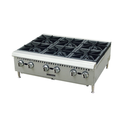Adcraft BDCTH-36 Black Diamond 36" Countertop Natural Gas 6 Burner Hotplate