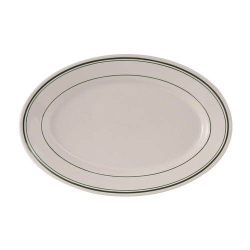 Tuxton China Inc TGB-034 Green Bay 9-3/8" Amr White/Eggshell w/ Green Band Platter