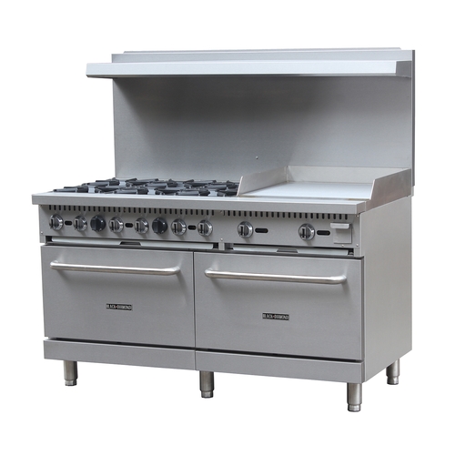Adcraft BDGR-6024G/NG Black Diamond 60" Natural Gas 6 Burner Range w/ 24" Griddle