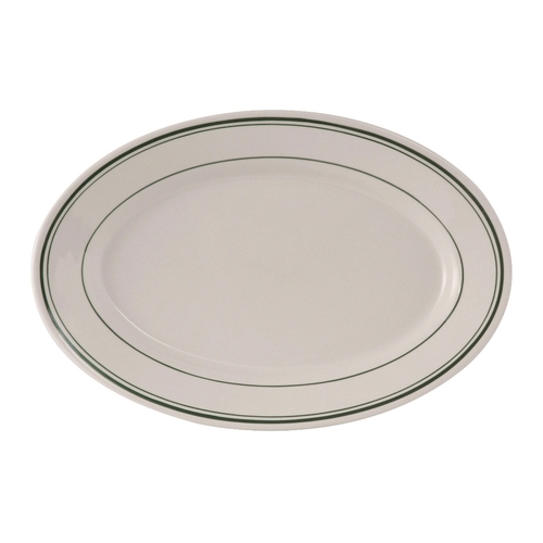 Tuxton China Inc TGB-043 Green Bay 14-1/8" Amr White/Eggshell w/ Green Band Platter