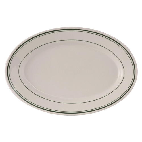Tuxton China Inc TGB-042 Green Bay 15-3/4" Amr White/Eggshell w/ Green Band Platter