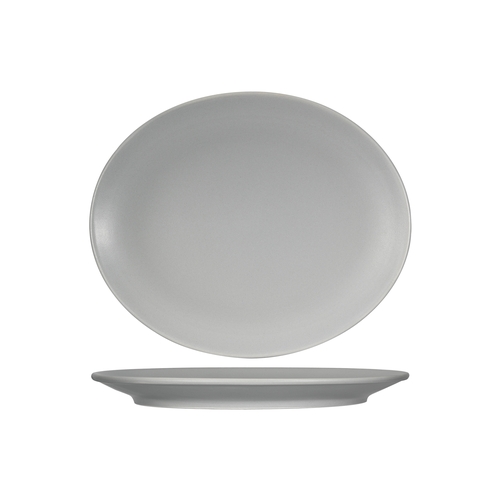 Tuxton China Inc VGH-094 Zion 10" x 16.25" Matte Gray Ceramic Coupe Platter - 2 Doz