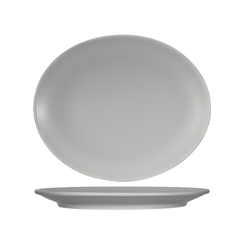 Tuxton China Inc VGH-114 Zion 10" x 12.5" Matte Gray Ceramic Coupe Platter - 1 Doz