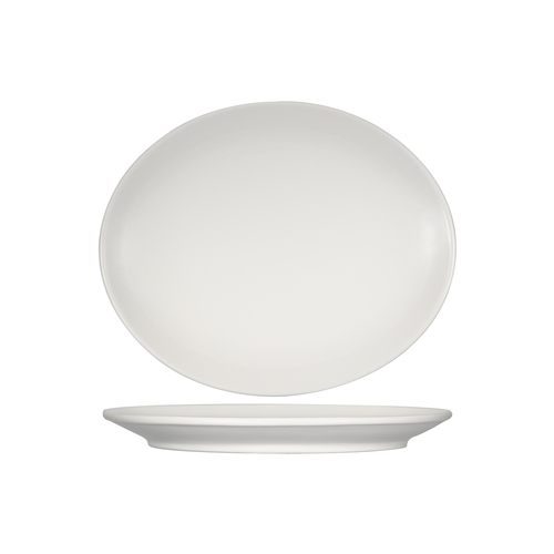 Tuxton China Inc VWH-094 Zion 10" Matte White Ceramic Oval Coupe Platter - 2 Doz