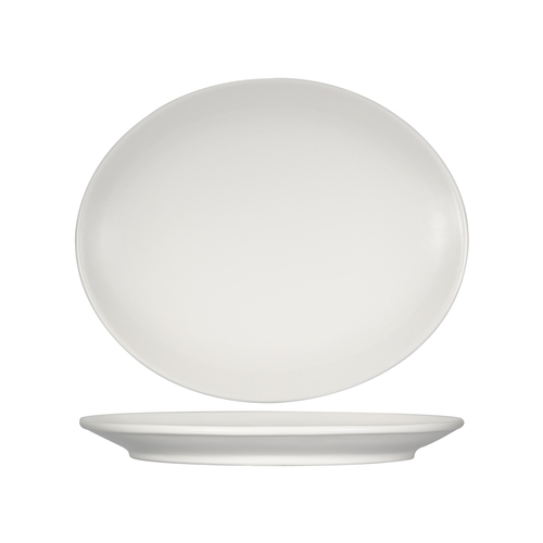 Tuxton China Inc VWH-114 Zion 10" x 12.5" Matte White Oval Coupe Platter - 1 Doz
