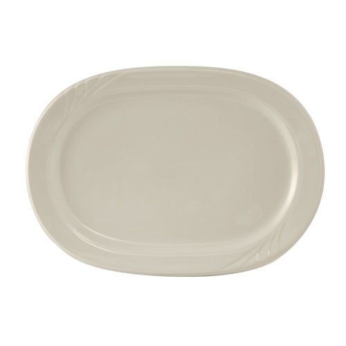 Tuxton China Inc YEH-137 Monterey 13-7/8" Amr White/Eggshell Racetrack Platter - 1 Dz