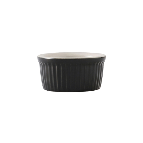 Tuxton China Inc B4X-0252 DuraTux 2-1/2 oz. Black/Eggshell Fluted Round Ramekin - 4 Dz