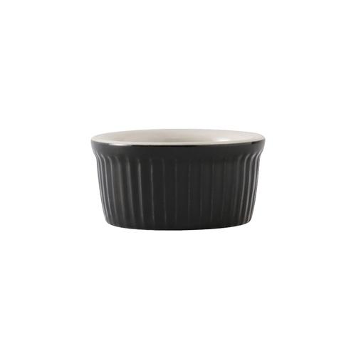 Tuxton China Inc B4X-0352 DuraTux 3.5 oz Black/Eggshell Ceramic Fluted Ramekin - 4 Dz