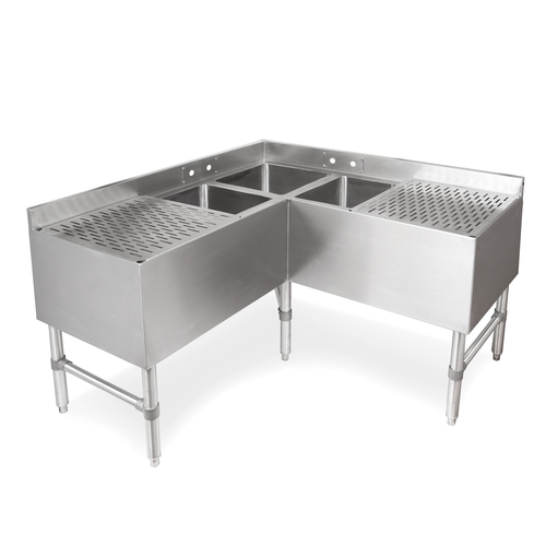 John Boos UBS3C-2148-2D18-X 48" x 21" Stainless Steel 3-Compartment Underbar Corner Sink